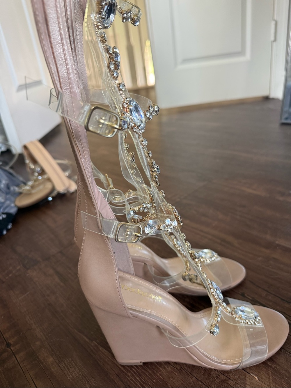 Shoe Dazzle tan Nude Heels with Crystal Straps - Picture 2 of 5